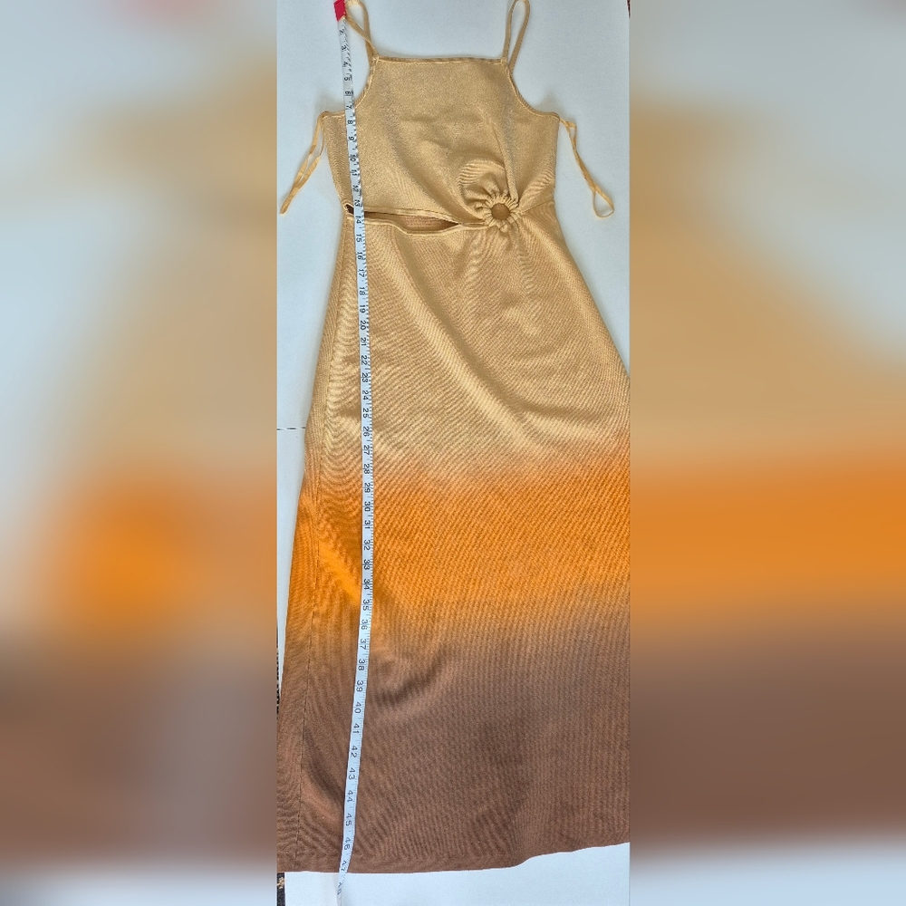 Sandro Paris Dress Aja Midi Beige Orange Ombre Cut Out Stretch Knit Size 38 (6) - Picture 14 of 14